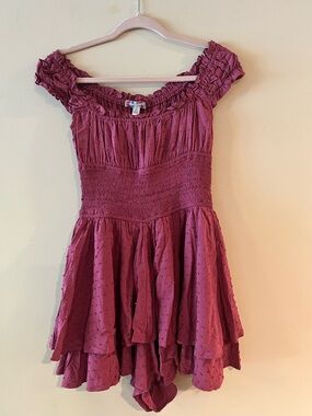 Madewell Plum Ruffled Swiss Dot Romper